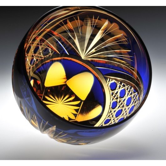 【在庫限り】名入れ 彩花切子グラス 瑠璃色 青 単品