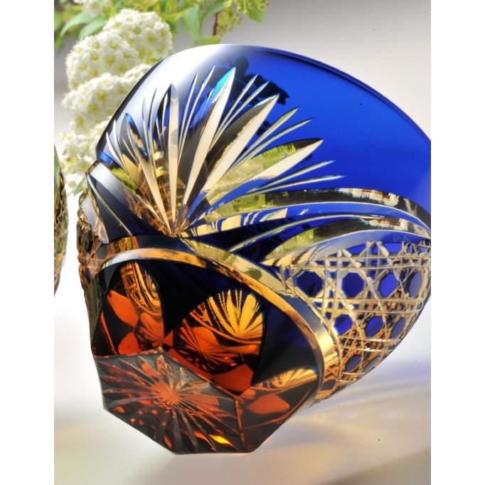 【在庫限り】名入れ 彩花切子グラス 瑠璃色 青 単品