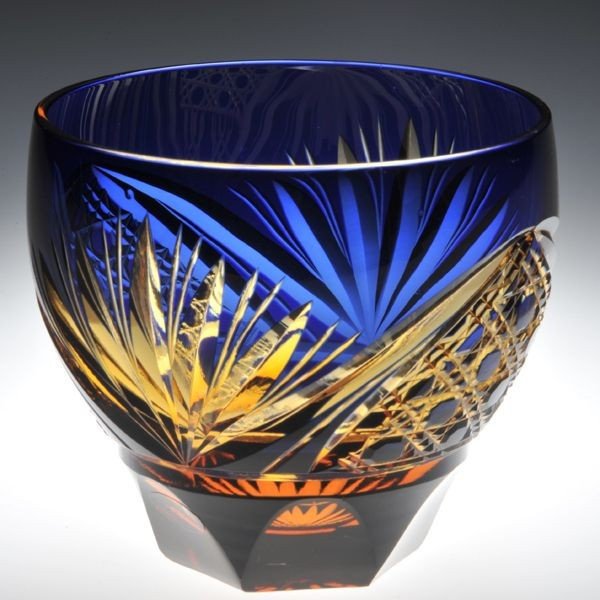 【在庫限り】名入れ 彩花切子グラス 瑠璃色 青 単品