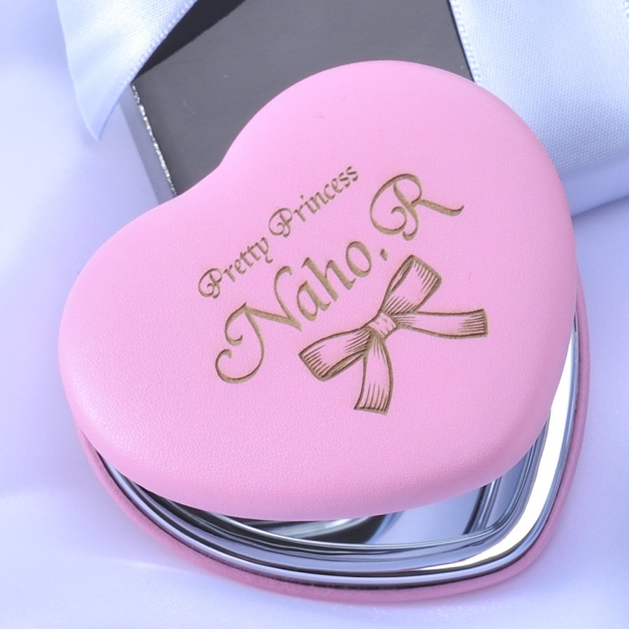 名入れ ハートコンパクトミラー 両面タイプ