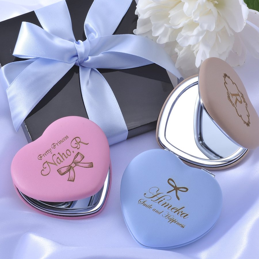 名入れ ハートコンパクトミラー 両面タイプ