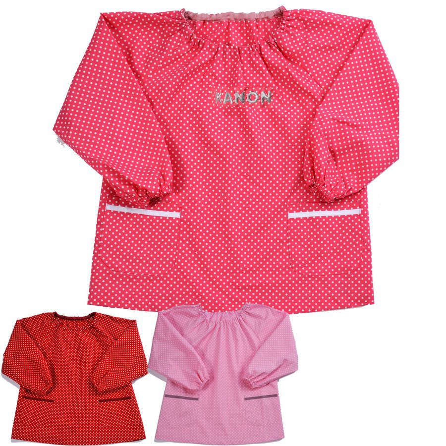 名入れ ドット柄スモック 刺繍