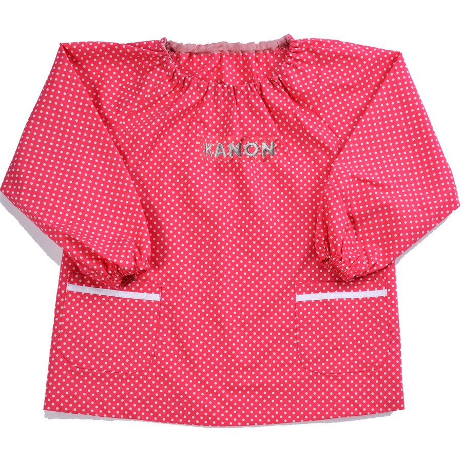 名入れ ドット柄スモック 刺繍