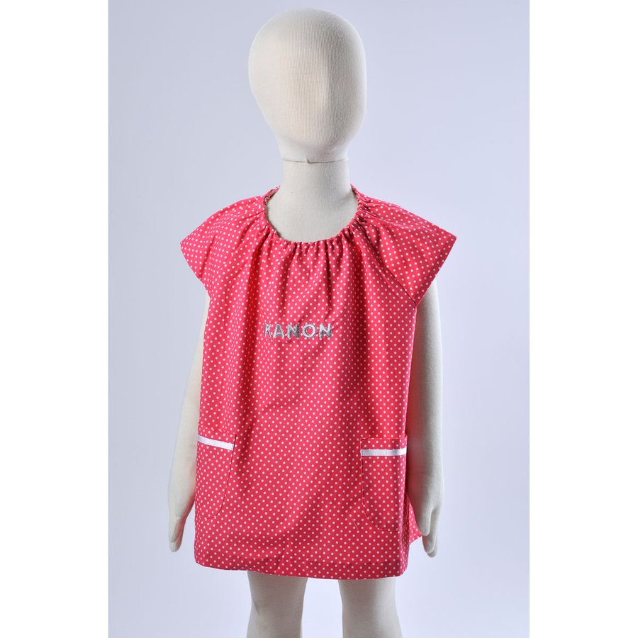 名入れ ドット柄スモック 刺繍