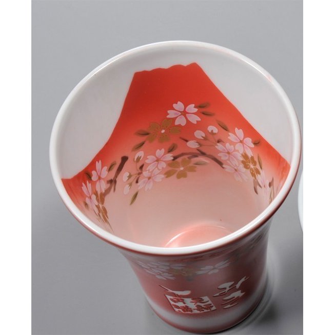 名入れ 有田焼 赤富士カップ 赤 黒 2点ペア & 獺祭 純米大吟醸 磨き 三割九分 720ml セット 木箱入り