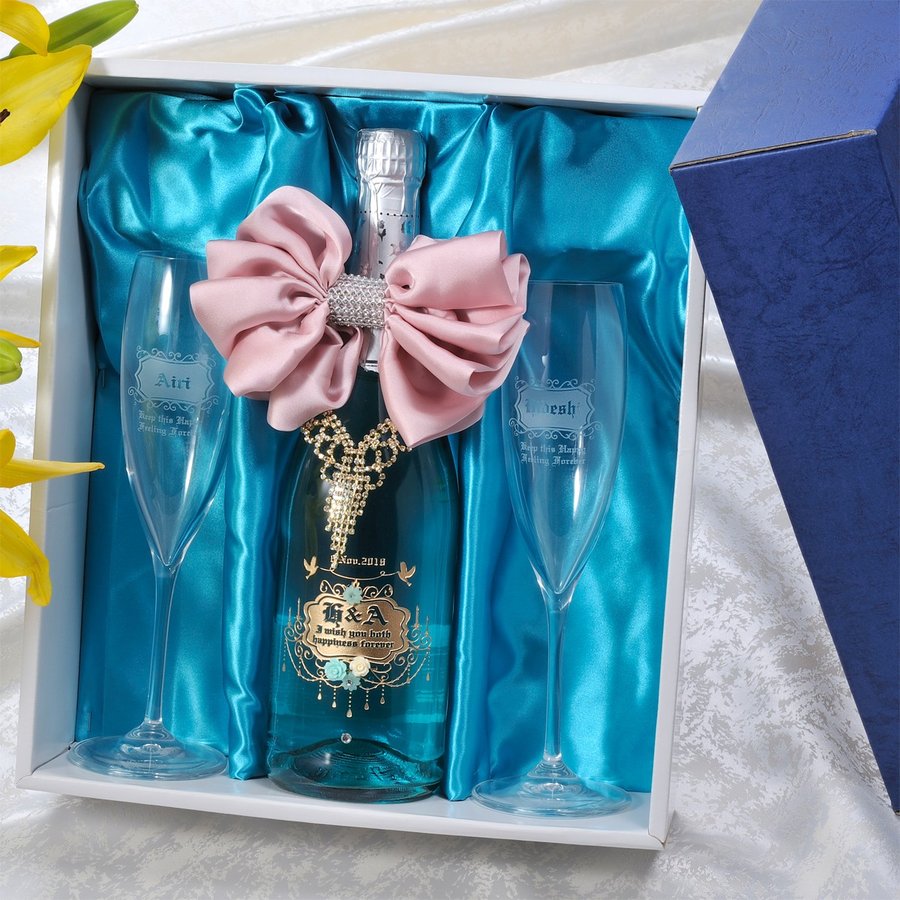 名入れ デコボトル ブルー・オブ・マリア ボトルネックレスリボン3点セット