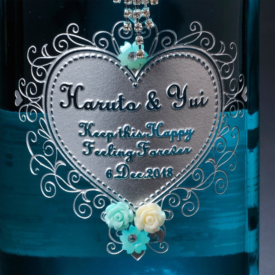 名入れ デコボトル ブルー・オブ・マリア ボトルネックレスリボン3点セット