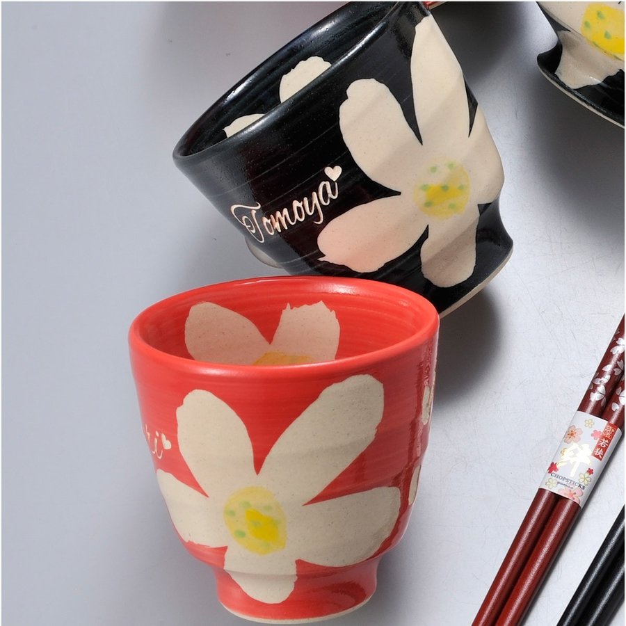 【在庫限り】名入れ 波佐見焼 花暦湯飲ペア２点セット 木箱入り