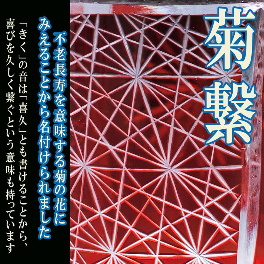 名入れ 菊繋オールドグラス 赤 木箱入り ハンカチラッピング