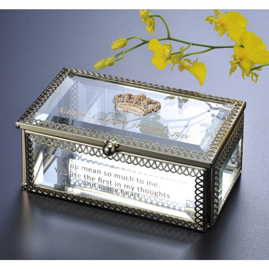 名入れ 王冠チャーム付きジュエリーボックス