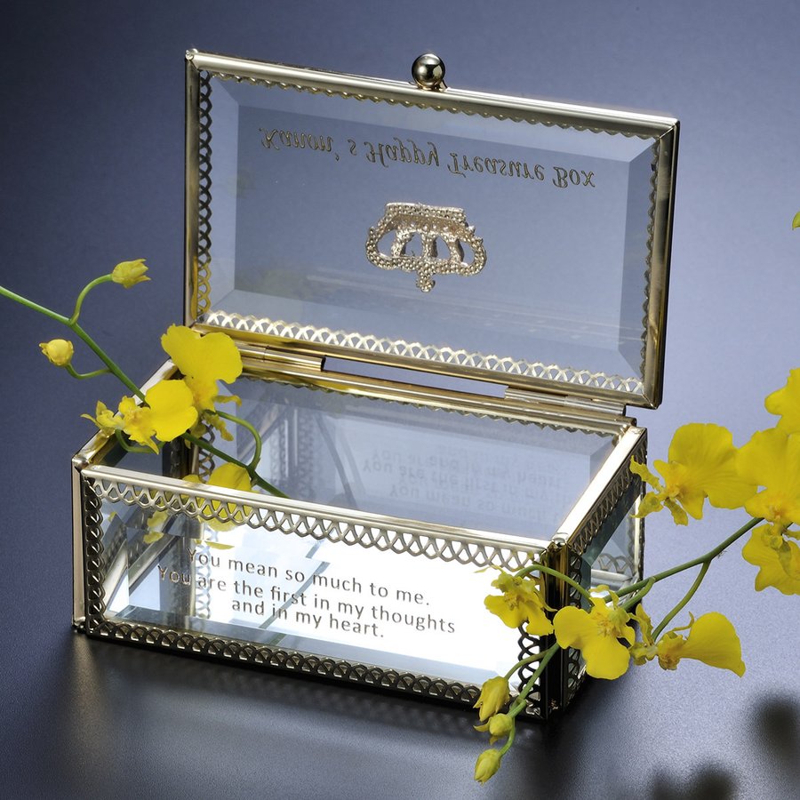 名入れ 王冠チャーム付きジュエリーボックス