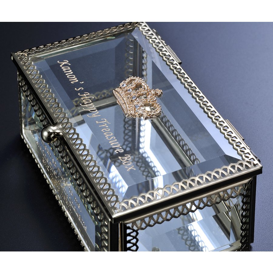 名入れ 王冠チャーム付きジュエリーボックス