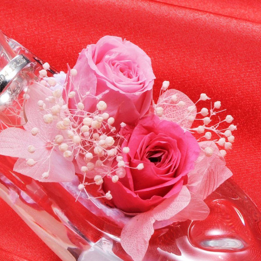 名入れ  クリスタル製 ガラスの靴＆プリザーブドフラワー