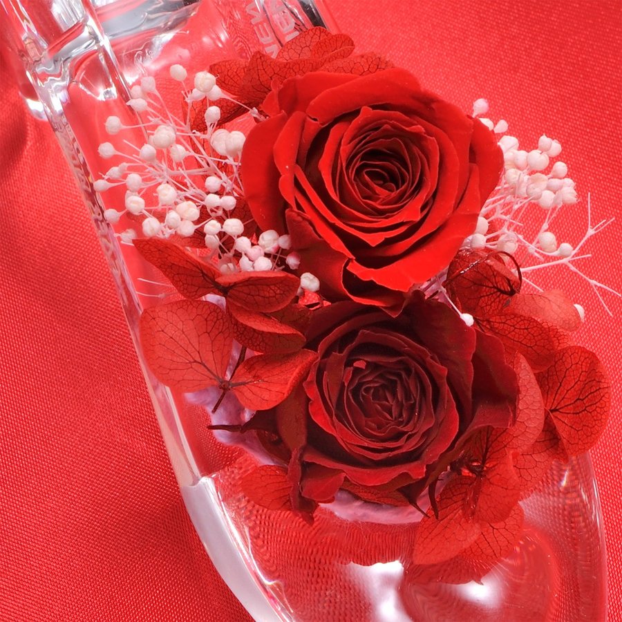 名入れ  クリスタル製 ガラスの靴＆プリザーブドフラワー