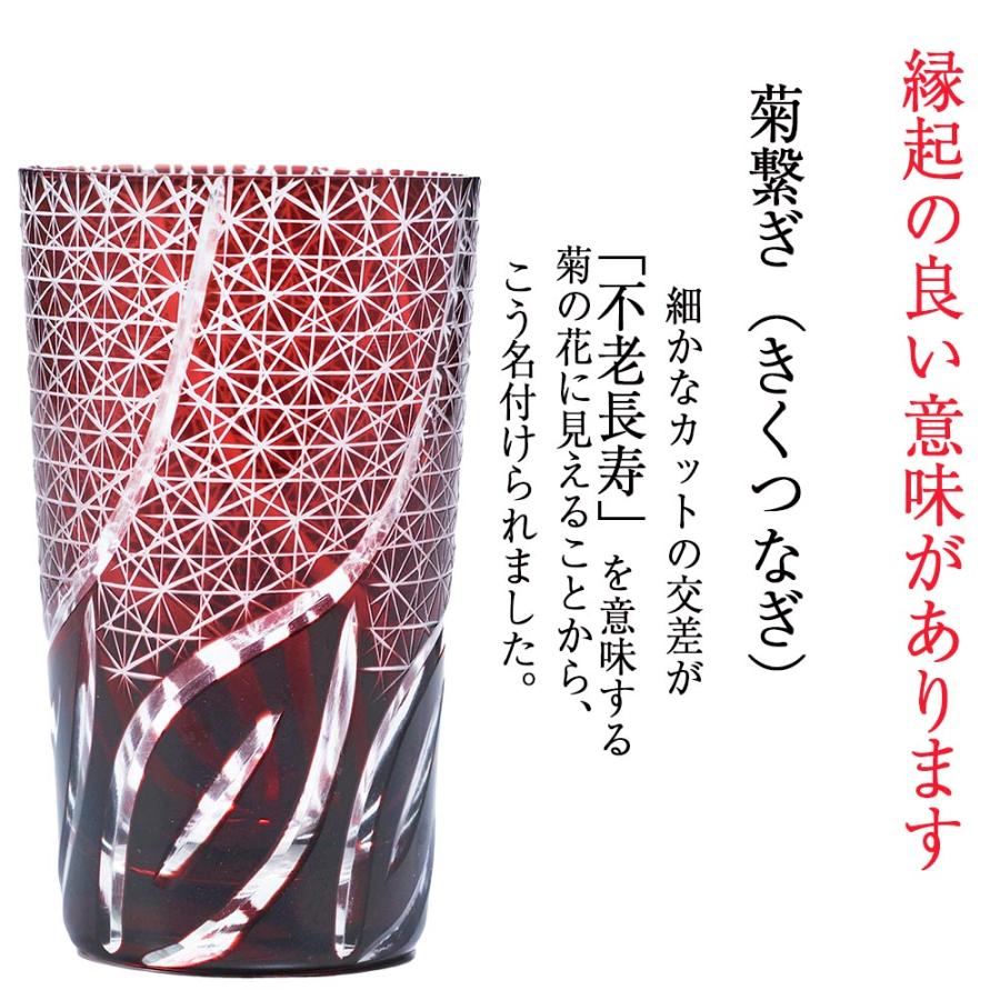 名入れ 底面彫刻込み 菊繋ぎ 一口ビアグラス 和柄ハンカチラッピング 花コサージュセット