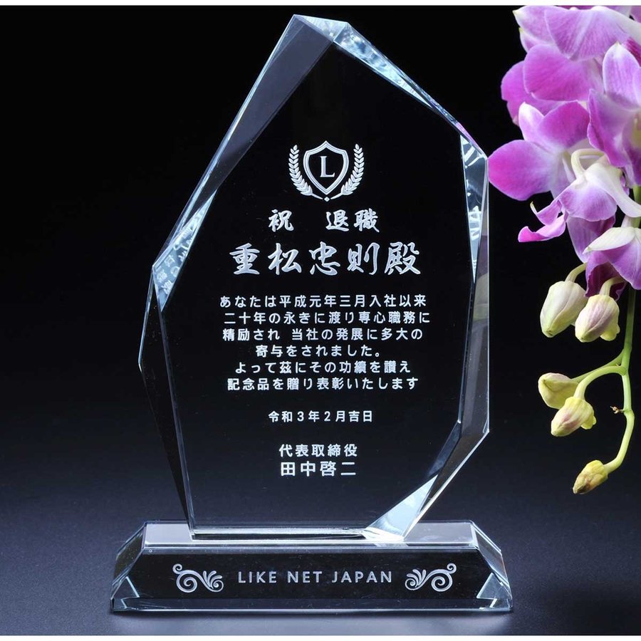 名入れ SXX インテリア雑貨 変形六角クリスタル 高級盾