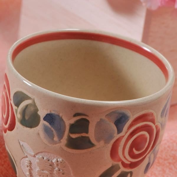 名入れ 波佐見焼 バラ模様 湯呑み 単品