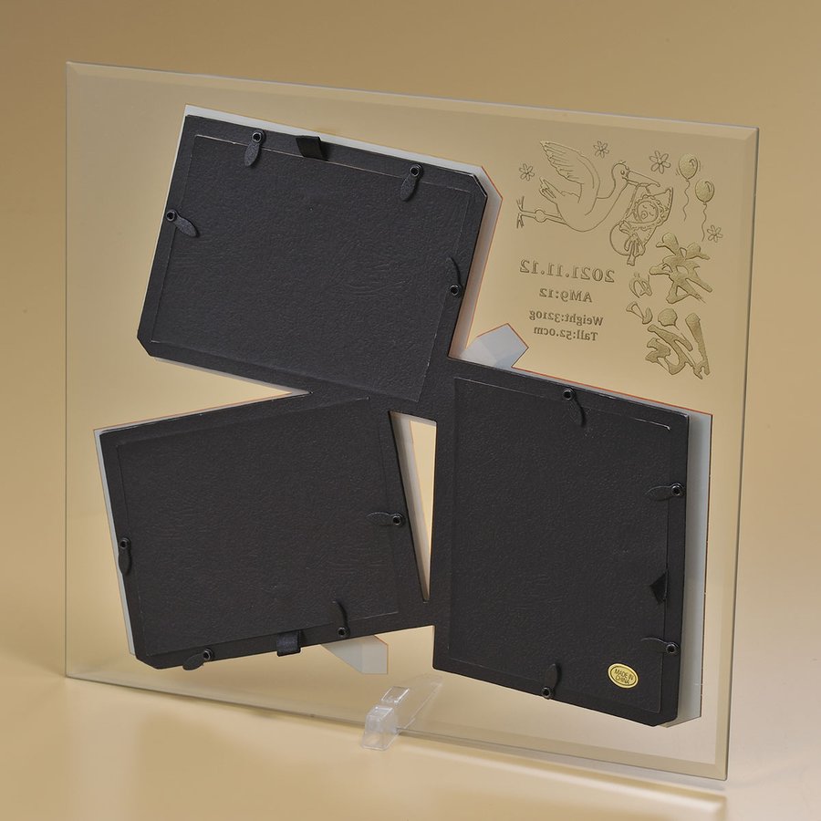 名入れ　写真立て 3Dデザイン ガラス フォトフレーム　3ウィンドウ