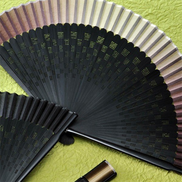 名入れ 扇子 グラデーション 格子柄