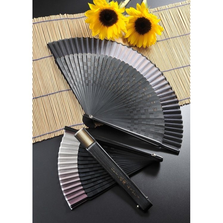 名入れ 扇子 グラデーション 格子柄