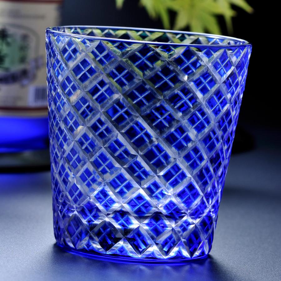 名入れ 切子 江戸菱角 青 木箱入り
