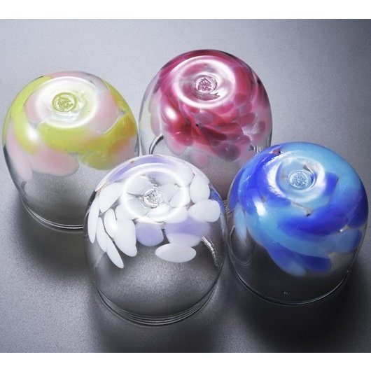 名入れ 琉球ガラス 花弁樽型グラス ペアセット