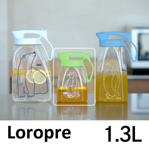 【A倉庫】ピッチャー 1.3L【Loropre（ロロプレ）】　日本製　冷水　熱湯OK　縦横OK　広口設計　BPAフリー　防汚加工　簡単開閉　麦茶ポット 冷水筒横置き 耐熱日本製
