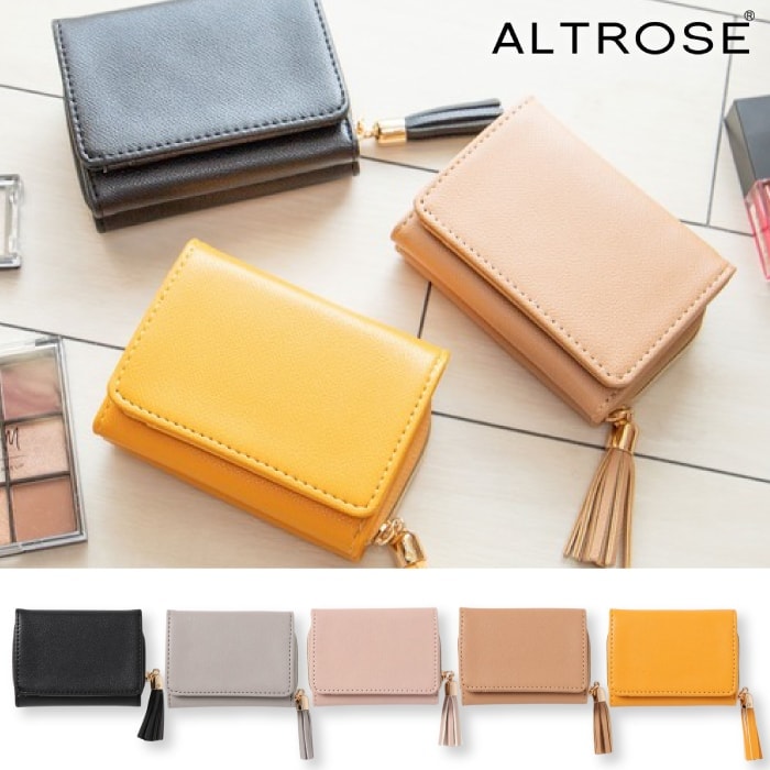 【A倉庫】[フェルメ]   タッセル 三つ折り ミニ財布  【 ALTROSE 】アルトローズ レディース ファッション おしゃれ 革 フェイクレザー ｜  カードケース カード入れ おしゃれ コンパクト財布 札入れ かわいい 大
