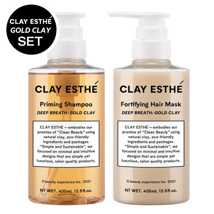 【A倉庫】【 ボトルセット　GOLD CLAY  】CLAY ESTHE  クレイエステ プライミング シャンプー  クレイエステ フォーティファイングヘアマスク ゴールドクレイ  b-ex ビーエックス ビューティーエクスペリエンス　ヘアケア シャンプー   パラベンフリー 合成着色料フリー