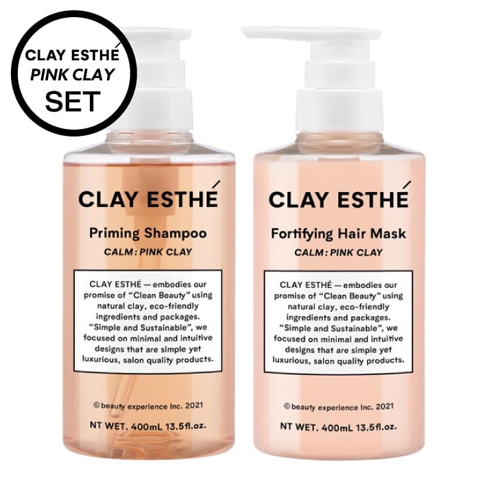 【A倉庫】【 ボトルセット　PINK CLAY 】CLAY ESTHE  クレイエステ プライミング シャンプー 　クレイエステ フォーティファイングヘアマスク ピンククレイ b-ex ビーエックス ビューティーエクスペリエンス　ヘアケア シャンプー   パラベンフリー 合成着色料フリー