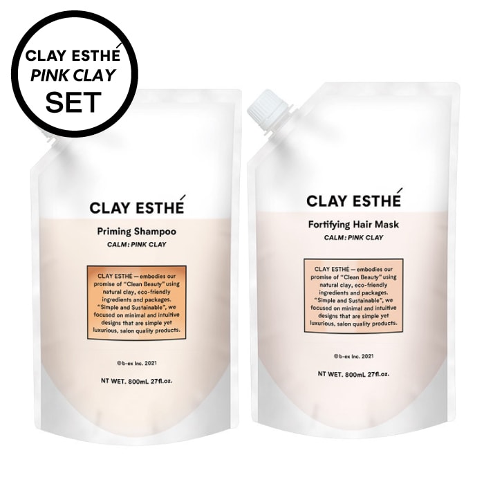 【A倉庫】【 詰替用セット　PINK CLAY  】CLAY ESTHE  クレイエステ プライミング シャンプー 　クレイエステ フォーティファイングヘアマスク ピンククレイ b-ex ビーエックス ビューティーエクスペリエンス　ヘアケア シャンプー   パラベンフリー 合成着色料フリー