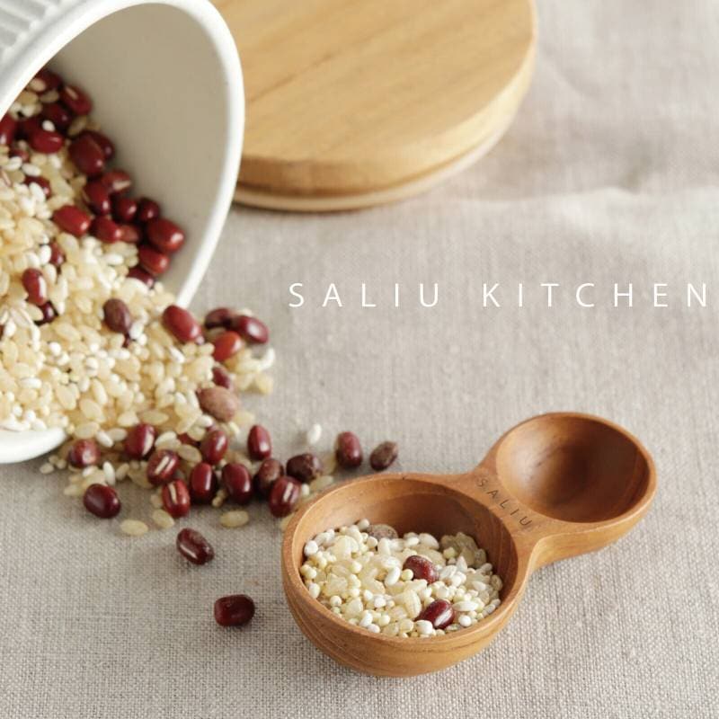 【SALIU　TEAK】チーク材 おおさじこさじスプーン薬味 少量 計量スプーン  キッチンツール キッチン用品 調理機器 おろし金 紅茶 スプーン 木製  コーヒー豆 砂糖 塩 粉砂糖 小麦粉 片栗粉 大さじ 小さじ 兼用 両用 天然木（NXT）