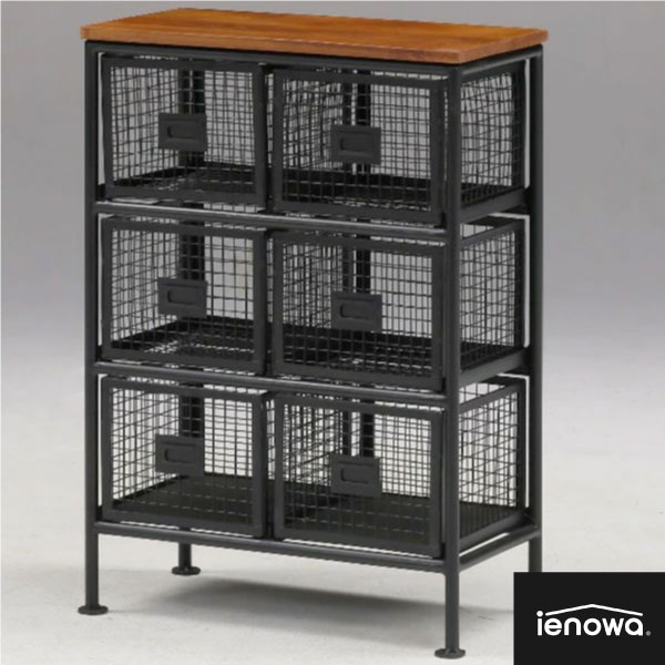 【メーカー直送】収納棚《  6杯引出チェスト SFC 》ienowa イエノワ 収納家具 メッシュ ウッド 衣類 収納 メタルチェスト スチールチェスト リビングチェスト メタルラック チェスト 北欧 スチール キャビネット 収納ボックス ヴィンテージ リビング 黒 ブラック K184