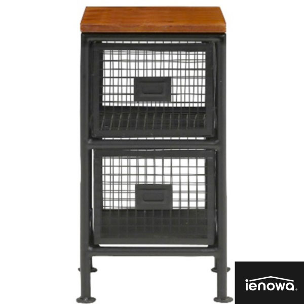 【メーカー直送】収納棚《  縦型2杯引出チェスト SFC 》ienowa イエノワ 収納家具 メッシュ ウッド 衣類 収納 メタルチェスト スチールチェスト リビングチェスト メタルラック チェスト 北欧 スチール キャビネット 収納ボックス ヴィンテージ リビング 黒 ブラック K138