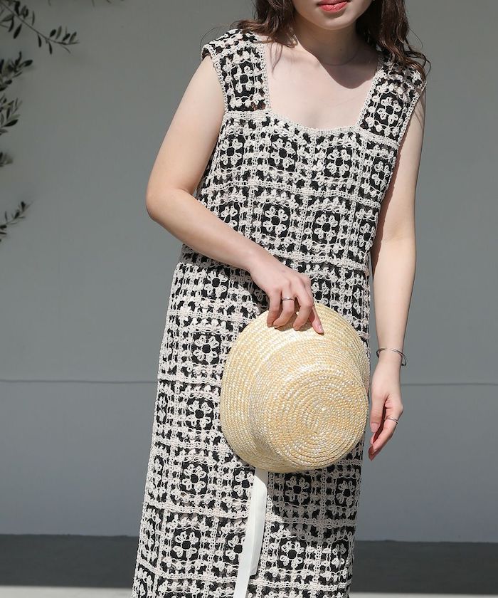 SALE！【 送料無料 】 Bab かぎ針ロングワンピース 透かし編み