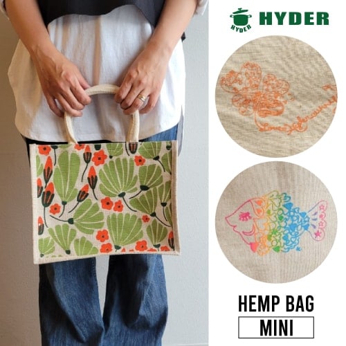 【A倉庫】ミニトートバッグ【 HYDER 】HEMP BAG MINI ハイダル  ヘンプ トートバッグ  A4 レディース  メンズ  アート おしゃれ  かわいい かばん 麻 カジュアル 雑貨 ファッション シンプル ギフト