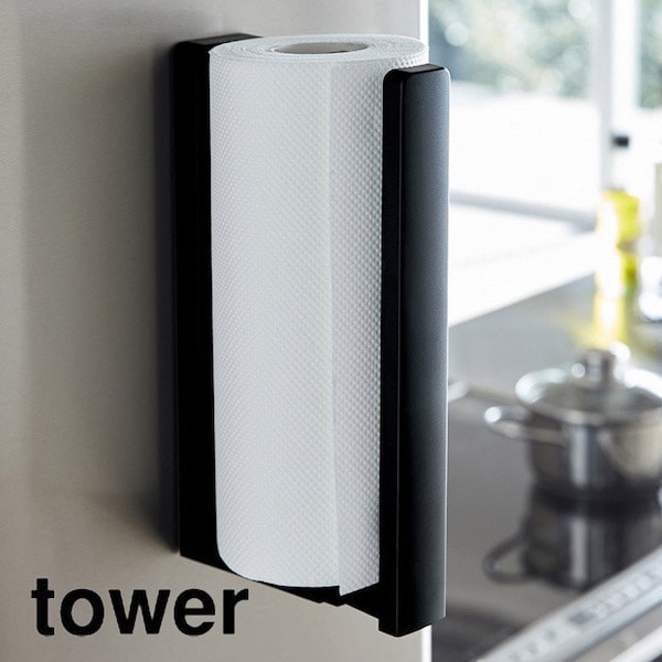 tower 【 ストッパー付 】 マグネット キッチンペーパーホルダー ストッパー付き キッチンペーパー ホルダー tower ペーパーホルダー キッチンペーパー キッチン収納  冷蔵庫 磁石 マグネット キッチン用品 山崎実業 タワーシリーズ 台所 キッチン 収納 タオル掛け 3398 3399