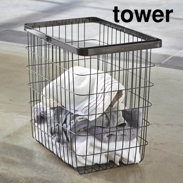 【Lサイズ】 tower《  ランドリーワイヤーバスケット タワー L  》 洗濯かご 洗濯物 バスタオル カゴ  ランドリーバスケット 洗濯カゴ 洗濯物入れ 洗面所 スチール 3162 3163 ホワイト ブラック 白 黒 YAMAZAKI タワー 山崎実業