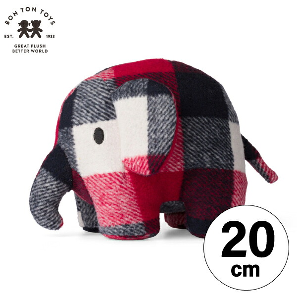 【20cm 】【Elephant Check】BTT-021RD　ミッフィー コーデュロイ ぬいぐるみ おしゃれ かわいい 人形 カラー グッズ コールテン ボントントイズ ビロード 生地 大人 インテリア BON TON TOYS ミッフィ うさぎ 動物 キッズ チェック ぞう（MCS）