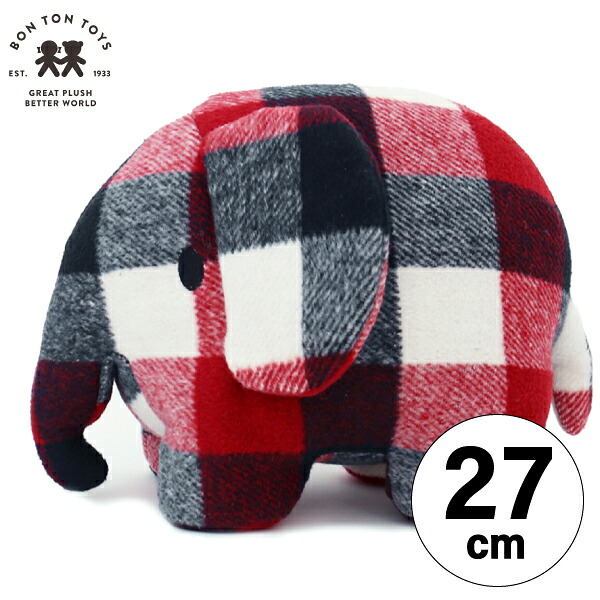 【27cm 】【Elephant Check】BTT-022RD　ミッフィー コーデュロイ ぬいぐるみ おしゃれ かわいい 人形 カラー グッズ コールテン ボントントイズ  ビロード 生地 大人 インテリア BON TON TOYS ミッフィ うさぎ 動物 キッズ チェック ぞう（MCS）