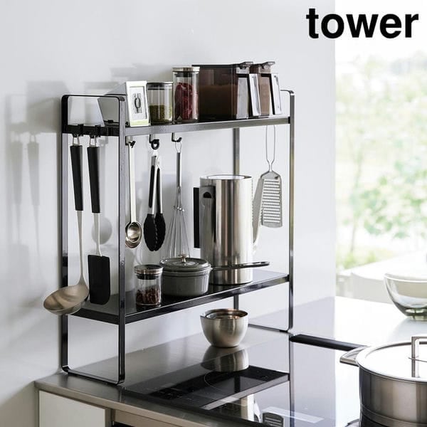 tower《 下が拭けるコンロ横ラック タワー 2段 》調味料ラック コンロ