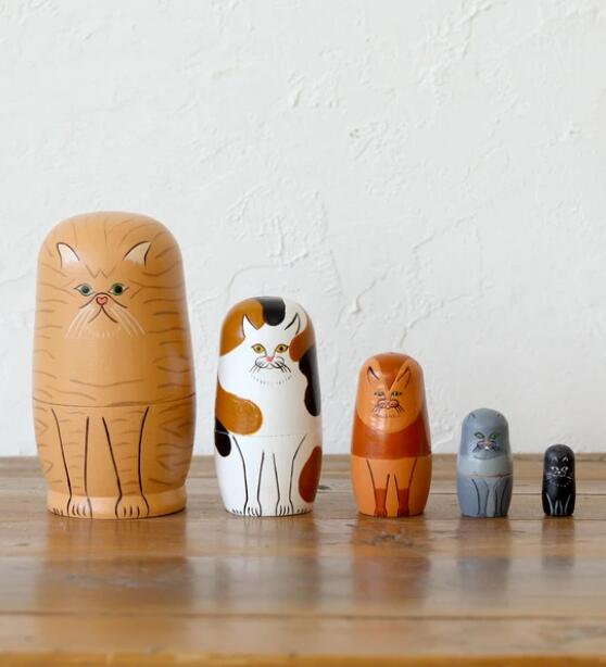 【ラッピング無料】 ナインマーケ《 マトリョーシカ 猫 》5個組 オブジェ 置物 インテリア ネコ ねこ 動物 アニマルオブジェ ディスプレイ 木製 人形 ロシア 伝統人形 雑貨 プレゼント 猫好き アニマル おしゃれ かわいい リビング 玄関 NEIN MARKE Creer クレエ cre