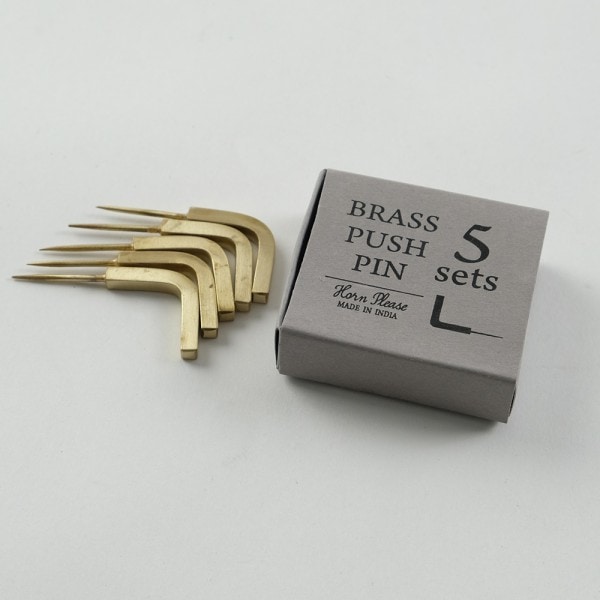 ※予約　Ｌフック【 BRASS プッシュピン 】5個入り 真鍮 壁 金具 押しピン ハンガー L字フック 画びょう 引っ掛け カレンダー ポストカード 写真 鍵 写真立て シンプル アンティーク 壁掛け 鍵かけ 鍵掛け ディスプレイ インテリア ハンドメイド 雑貨 shesay