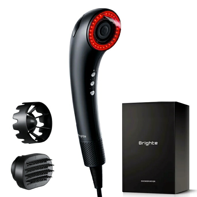 【A倉庫】Brighte SHOWER DRYER ブライトシャワードライヤー BRT-SD173 ヘアドライヤー  LED 赤LED 青LED ミスト ナノミスト 本体  ナノ化ミスト 美容 コンパクト 髪質改善 サロン専売品　プロ 速乾 軽量 ブラック