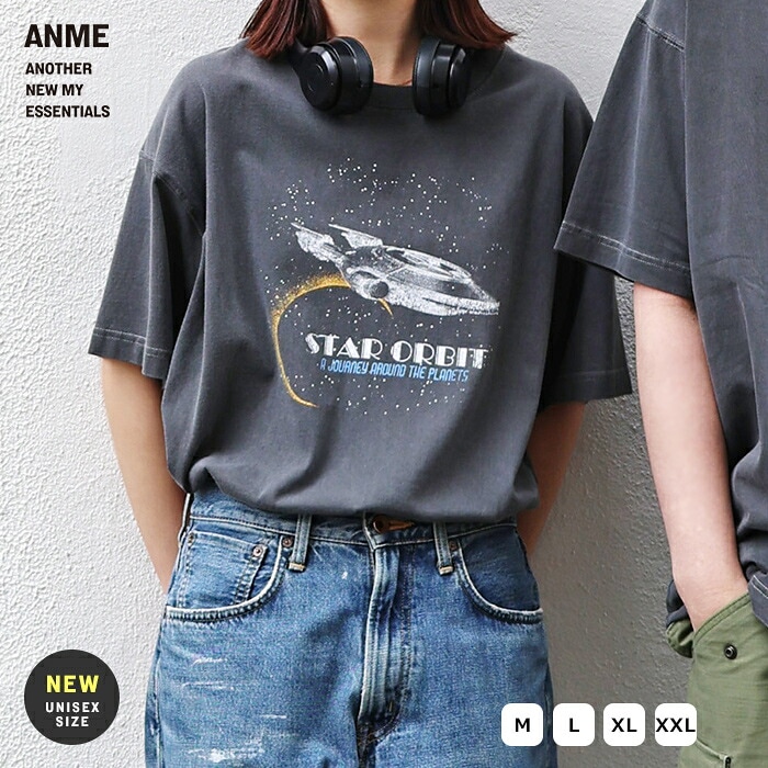 【A倉庫】ANME 宇宙プリント 半袖 Tシャツ レディース メンズ 男女兼用 ユニセックス  トップス カットソー 綿100％ 体型カバー ゆったり オーバーサイズ  ヴィンテージ感 古着風 カジュアル M L XL XXL 春夏 春 夏 綿 低身長 高身長 アルマデザイン