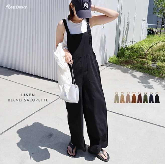 【A倉庫】【 Alma Design ( アルマデザイン ) リネンブレンド ベイカー ワイド サロペット 】リネン混 ワイド ベイカー サロペット オーバーオール ボトムス カジュアル レディース リネン レーヨン 体型カバー 春 夏 ald 1000617