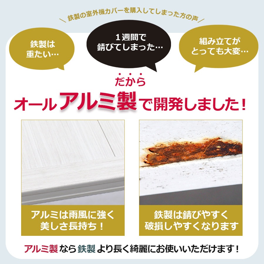 グッドデザイン賞受賞 ＜KB93 アルミ製エアコン室外機カバー（大型サイズ）＞930×380×895mm<br>各サイト最安値目安12,980円～
