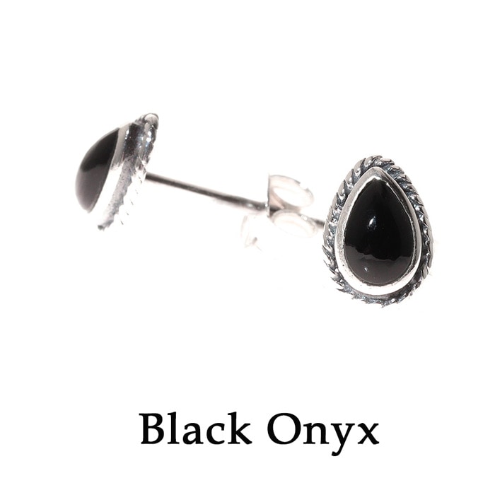 ブラックオニキスのキルトカービングピアスR6173 Onyx Double ブラックオニキス 2WAY拡張ピアスセット〈K03G
