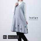 ジャンパースカート ワンピース レディース 秋冬 大きいサイズ 大人 50代 60代 70代 ジャンスカ Vネック 上品 ゆったり 膝丈 起毛 綿100% ミセス ファッション 服 indigo インディゴ プレゼント ギフト