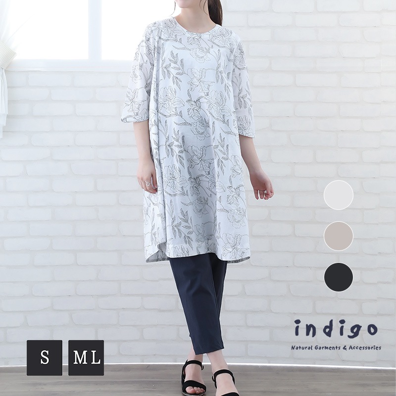 30%OFF】ワンピース レディース 50代 春 夏 7分袖 インド綿 60代